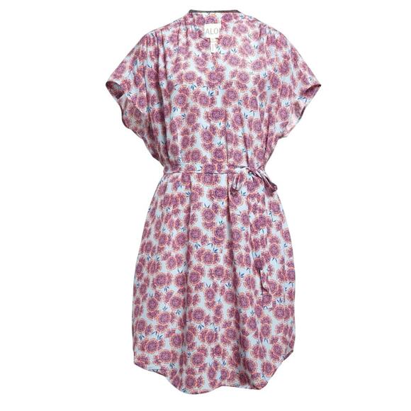 SALONI Tilda Floral Silk Crepe De Chine Dress Ciel Dragonfruit MSRP $495 Size 4 - Picture 4 of 12